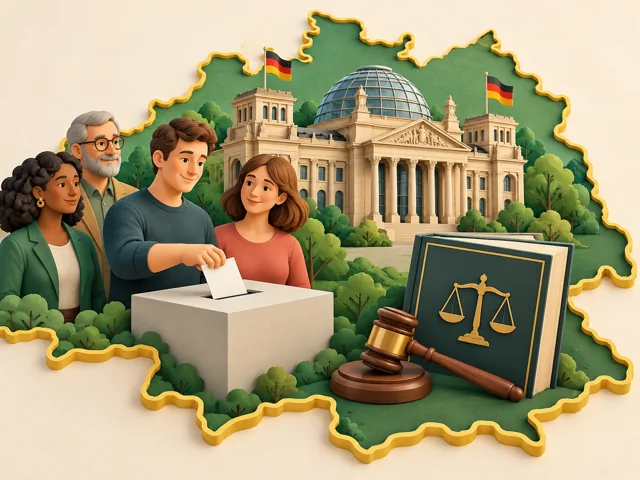 Eigenständiger Staat mit öffentlichem Gebäude und Wahlurne