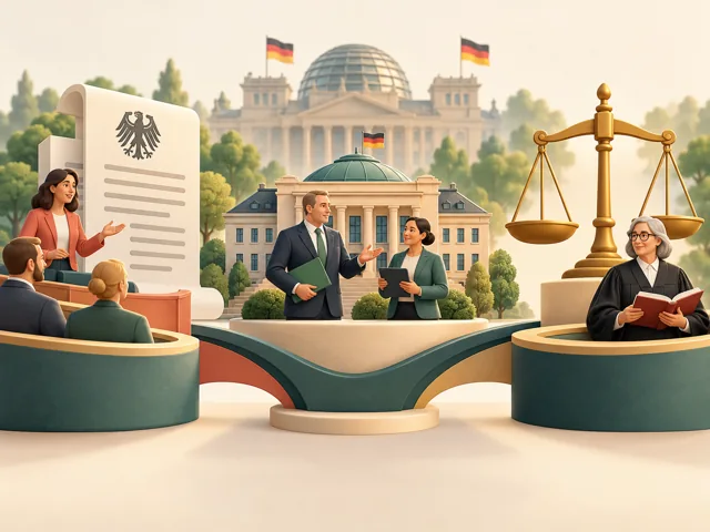 Symbole für Gesetzgebung, Verwaltung und Rechtsprechung